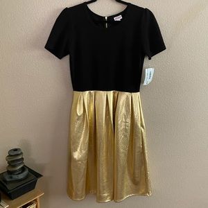Lularoe Amelia Dress Black Gold Large Party NWT